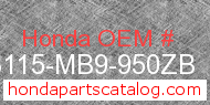 Honda 83115-MB9-950ZB genuine part number image