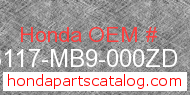 Honda 83117-MB9-000ZD genuine part number image
