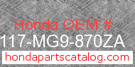 Honda 83117-MG9-870ZA genuine part number image