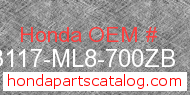 Honda 83117-ML8-700ZB genuine part number image