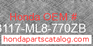 Honda 83117-ML8-770ZB genuine part number image