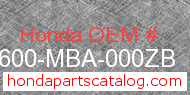Honda 83600-MBA-000ZB genuine part number image