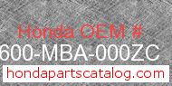 Honda 83600-MBA-000ZC genuine part number image