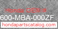Honda 83600-MBA-000ZF genuine part number image