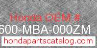 Honda 83600-MBA-000ZM genuine part number image