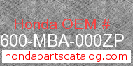 Honda 83600-MBA-000ZP genuine part number image