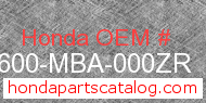 Honda 83600-MBA-000ZR genuine part number image