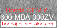 Honda 83600-MBA-000ZV genuine part number image