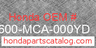 Honda 83600-MCA-000YD genuine part number image