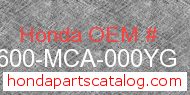 Honda 83600-MCA-000YG genuine part number image