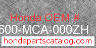 Honda 83600-MCA-000ZH genuine part number image