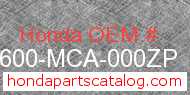 Honda 83600-MCA-000ZP genuine part number image