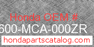 Honda 83600-MCA-000ZR genuine part number image