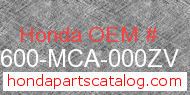 Honda 83600-MCA-000ZV genuine part number image
