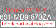 Honda 83601-MB9-870ZA genuine part number image
