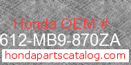Honda 83612-MB9-870ZA genuine part number image