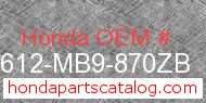 Honda 83612-MB9-870ZB genuine part number image
