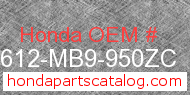 Honda 83612-MB9-950ZC genuine part number image