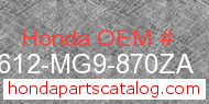 Honda 83612-MG9-870ZA genuine part number image