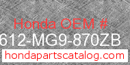 Honda 83612-MG9-870ZB genuine part number image
