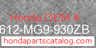 Honda 83612-MG9-930ZB genuine part number image