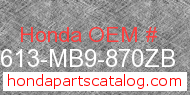 Honda 83613-MB9-870ZB genuine part number image