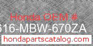 Honda 83616-MBW-670ZA genuine part number image
