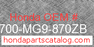 Honda 83700-MG9-870ZB genuine part number image