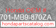 Honda 83701-MB9-870ZA genuine part number image