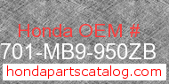 Honda 83701-MB9-950ZB genuine part number image