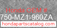 Honda 83750-MZ1-960ZA genuine part number image