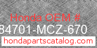 Honda 84701-MCZ-670 genuine part number image