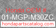 Honda 86101-MGP-M30ZC genuine part number image