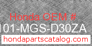 Honda 86101-MGS-D30ZA genuine part number image