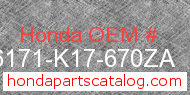 Honda 86171-K17-670ZA genuine part number image
