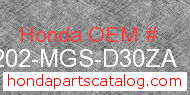 Honda 86202-MGS-D30ZA genuine part number image