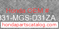 Honda 86831-MGS-D31ZA genuine part number image