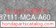 Honda 87111-MCA-A60 genuine part number image