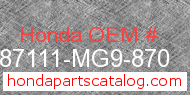 Honda 87111-MG9-870 genuine part number image