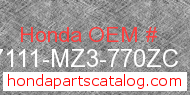 Honda 87111-MZ3-770ZC genuine part number image