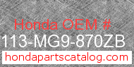 Honda 87113-MG9-870ZB genuine part number image