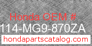 Honda 87114-MG9-870ZA genuine part number image