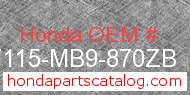Honda 87115-MB9-870ZB genuine part number image
