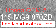 Honda 87115-MG9-870ZB genuine part number image