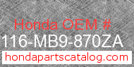 Honda 87116-MB9-870ZA genuine part number image