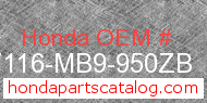 Honda 87116-MB9-950ZB genuine part number image