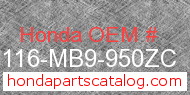 Honda 87116-MB9-950ZC genuine part number image