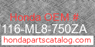Honda 87116-ML8-750ZA genuine part number image