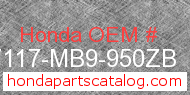 Honda 87117-MB9-950ZB genuine part number image