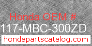 Honda 87117-MBC-300ZD genuine part number image